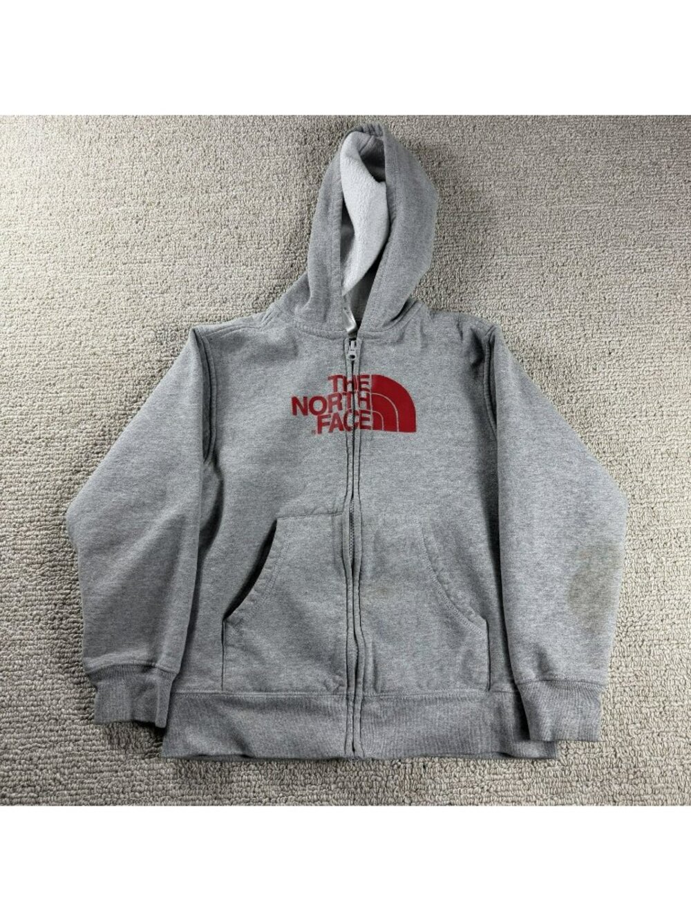 The North Face Hooded Fleece Jacket Gray Red Boy’s Size Small 7/8